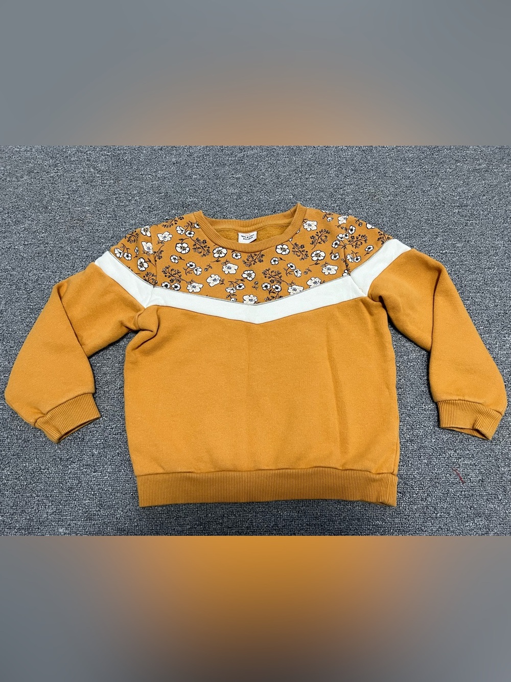 Girl’s Mustard Floral Chevron Pullover Sweatshirt